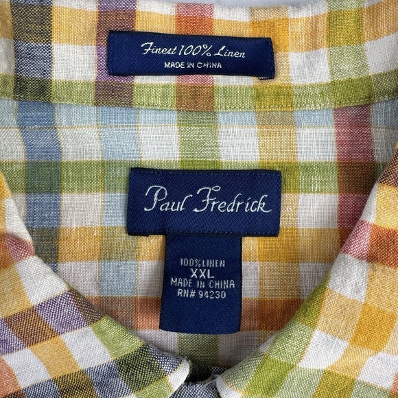 Paul Fredrick 100% Linen Button Up Shirt Mens XXL Rainbow Plaid Long Sleeve - Picture 2 of 5